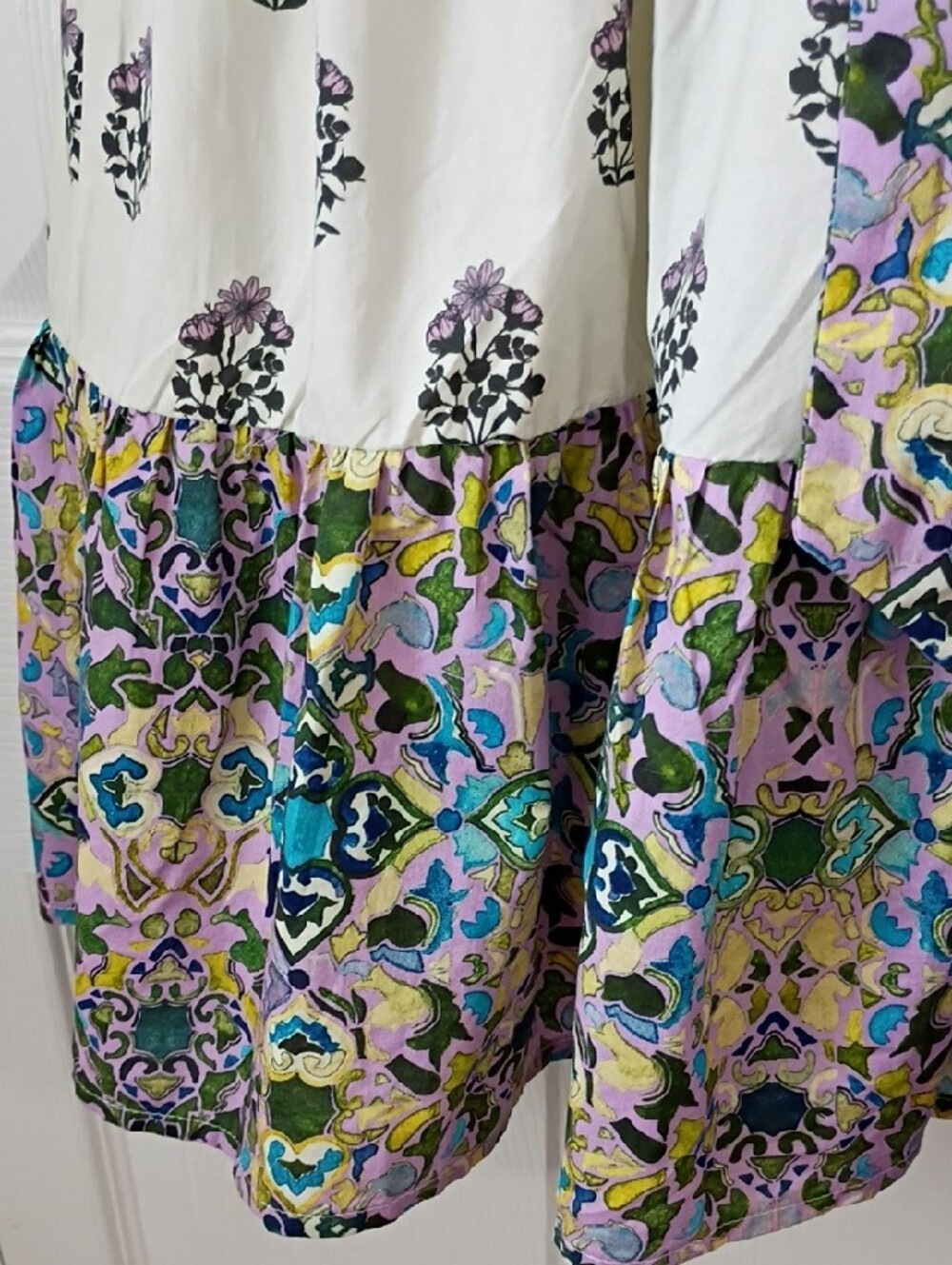 Cream Floral Ruffle-Tiered Casual Dress with Purple Accents XL - Picture 4 of 8